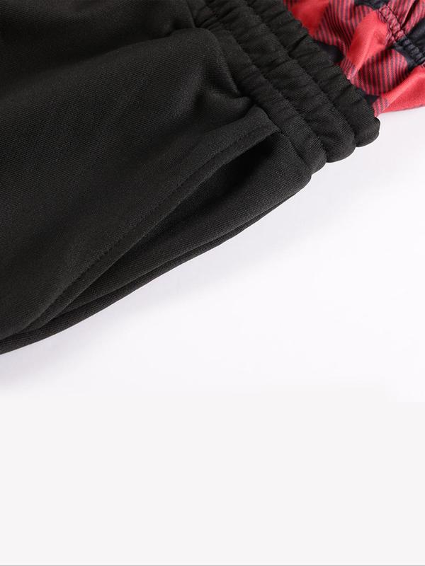 Unisex Letter & Plaid Patchwork Drawstring Waist Pocket Sweatpants, Casual Street Jogger Pants for Fall & Winter, Unisex Bottoms for Daily Wear 2
