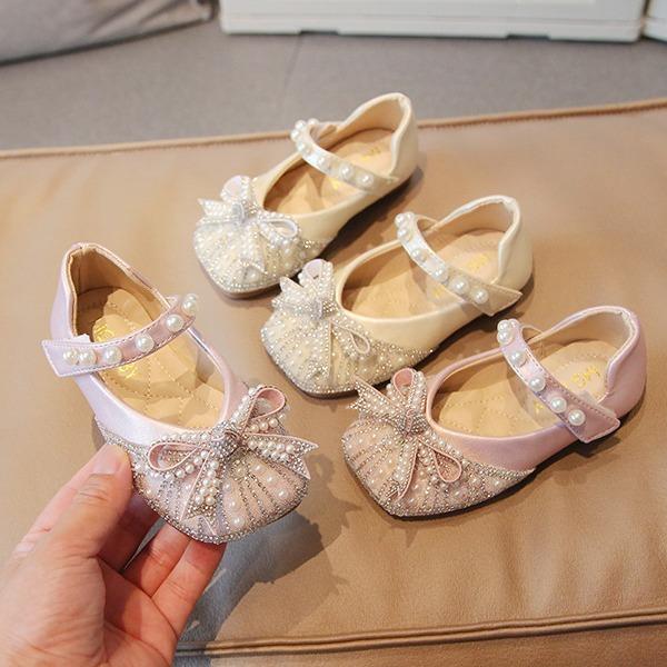 Giày Búp Bê Nơ Đính Đá Lấp Lánh Siêu Xinh Quai Dán Đính Ngọc Chất Liệu Da PU Mềm Mại Cho Bé Gái (G61)