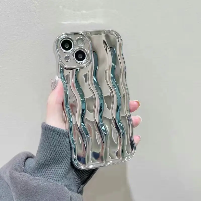 Dây Đeo Tay Gợn Nước Mạ Điện Điện Cao Cấp, Tương Thích Với iPhone 14promax, Ốp Điện Thoại Apple 13, 12 Mới, 11 Mềm Xr / X 5