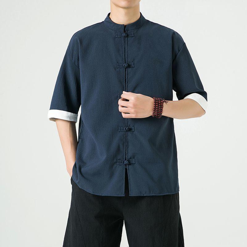 Product Introduction of Men's Shirt, Tang Suit Shirt, Chinese Style, Tai Chi Clothing, Kung Fu Clothing, Linen Thin Stand Collar Buttoned Zhongshan Suit Menswear Top chinese man red shirt chinese fashion outfit Lingerie Beige 33