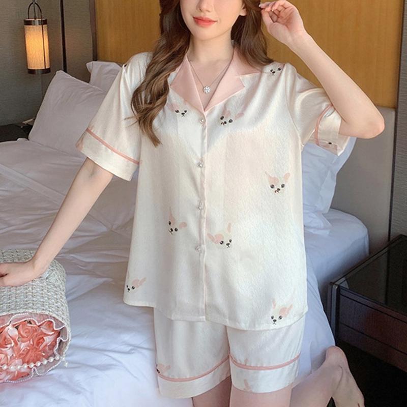 Bộ pijama cộc tay hoạ tiết dễ thương hàng Quảng Châu, bộ ngủ lụa xước cao cấp 3