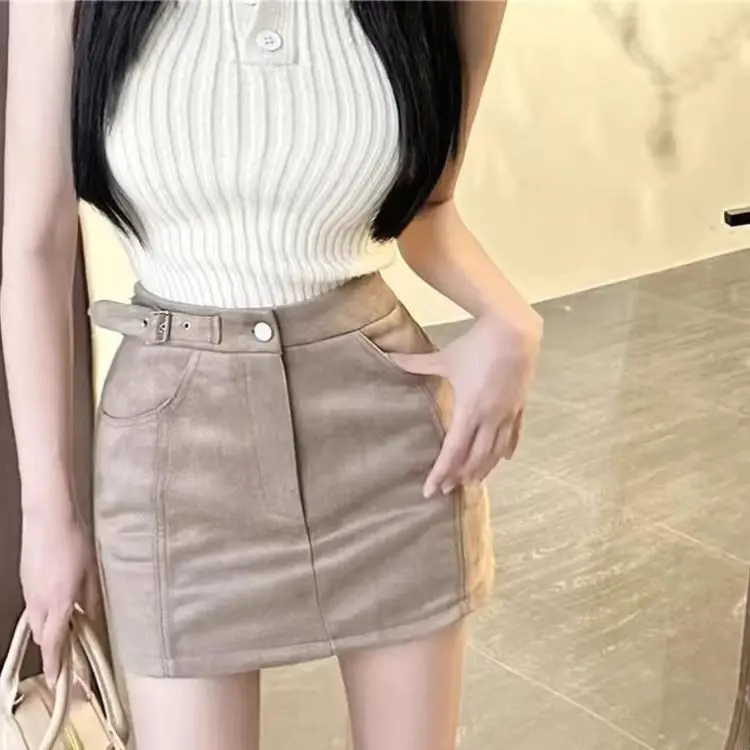 Chân Váy Da Lộn, Nữ, Cạp Cao, Bó Sát, Chân Váy Ôm Sát Chữ A 0