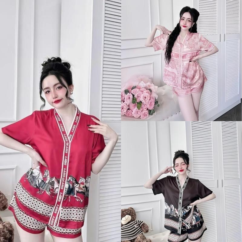 Hisexy Đồ ngủ nữ pijama mặc nhà set bộ đồ ngủ pyjama Lụa Latin cộc tay quần đùi P10