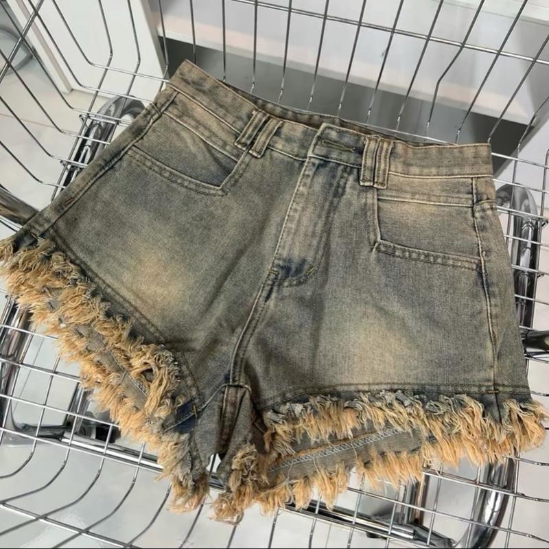 Quần shorts jeans bò nữ màu Bụi Dơ nhạt trơn lai tua_Phuongstore3 0