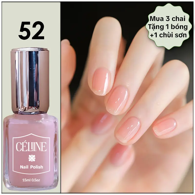 [Kèm quà tặng] Mã 52 - Sơn Gel lạnh - Dưỡng cứng móng màu hồng tự nhiên.