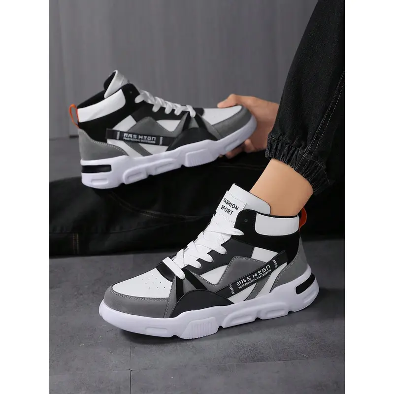New Fashion Men Casual Shoes Lace-Up Splicing Letter Design Outdoor High-Top Sneakers, Shoes For Men 0