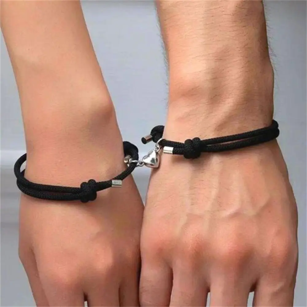 Fashionable Black/White Rope Braided Bracelets  Alloy Couple Bracelets Trendy Magnet Attachment Bracelets For Couples' Gift Jewelry Accessories