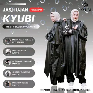 SETELAN JAS HUJAN PONCO+CELANA  KELELAWAR JUMBO BAHAN PVC KARET Biru Hijau Cream