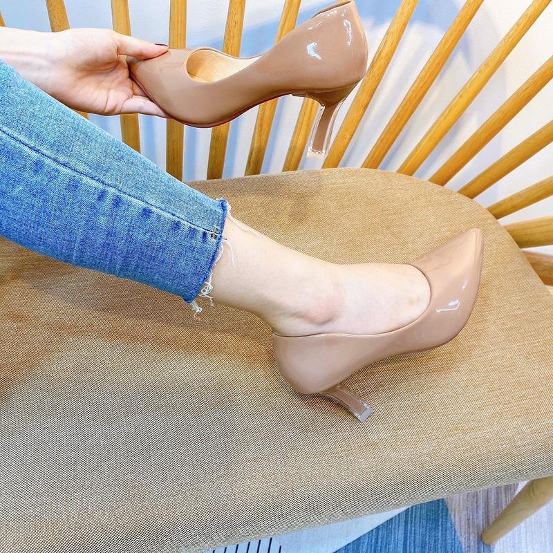 Giày cao gót Công sở da bóng gót 7p trong phối màu BM73 Nữ Shoes Đế Cao 1