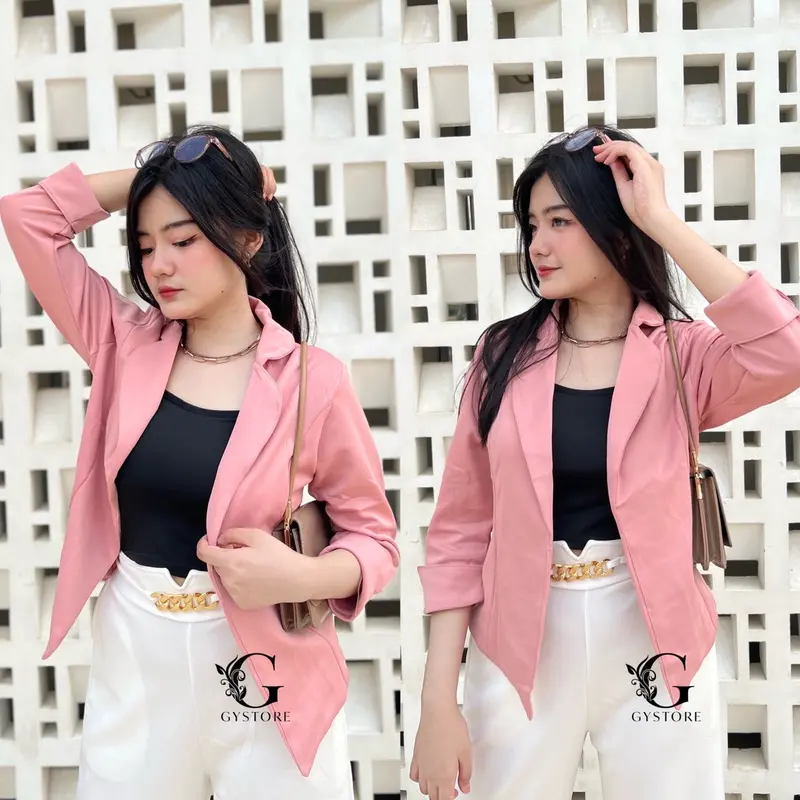 Gystore Vanessa Blazer Wanita panjang scuba Tangan Cardigan Outer Basic Atasan Kerja Formal Slim-fitting Kantor Casual 3