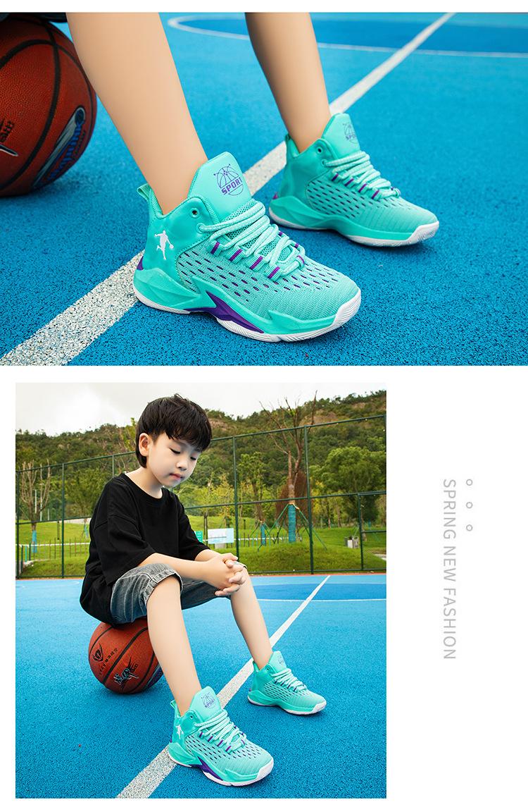 Barnbasketskor Höga 2023 Vår och sommar Nya pojkars sportskor Mesh Andningsbara Medium och stora barnpojkarsneakers_voghion.com