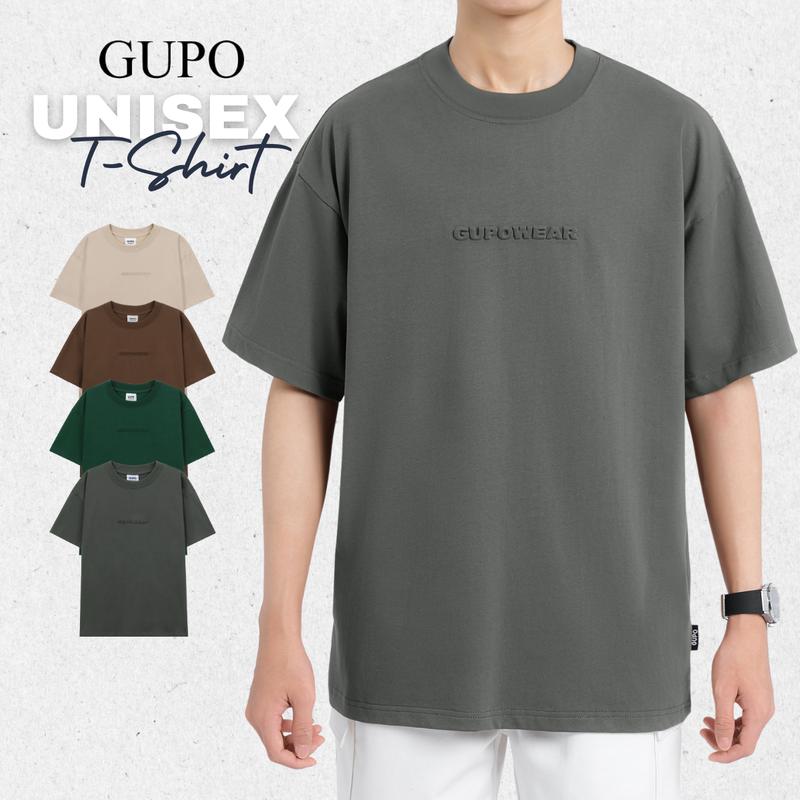 Áo Phông Cổ Tròn Nam Nữ Oversize In Logo Local Brand GUPOWEAR Cotton 280 GSM Đen Trắng Be Xanh Rêu Xám Chì Nâu Menswear Thun