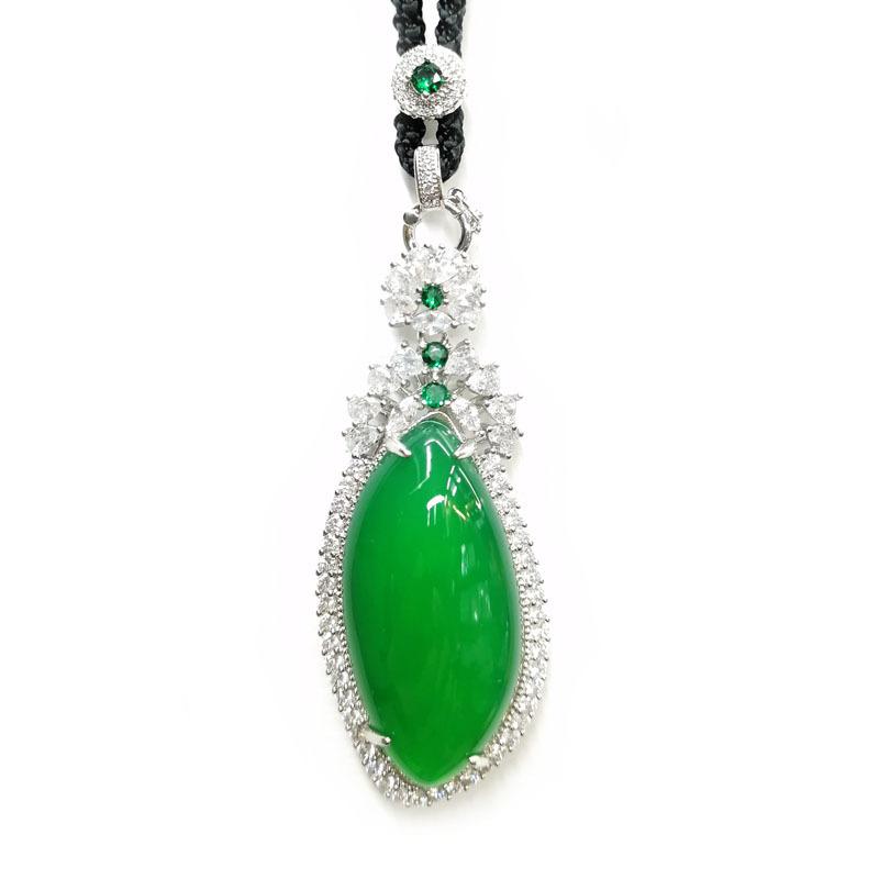 Product Introduction of Inlaid agate chalcedony necklace pendant high ice jade chalcedony willow leaf necklace agate jade jewelry High-end Chinese jewelry 9