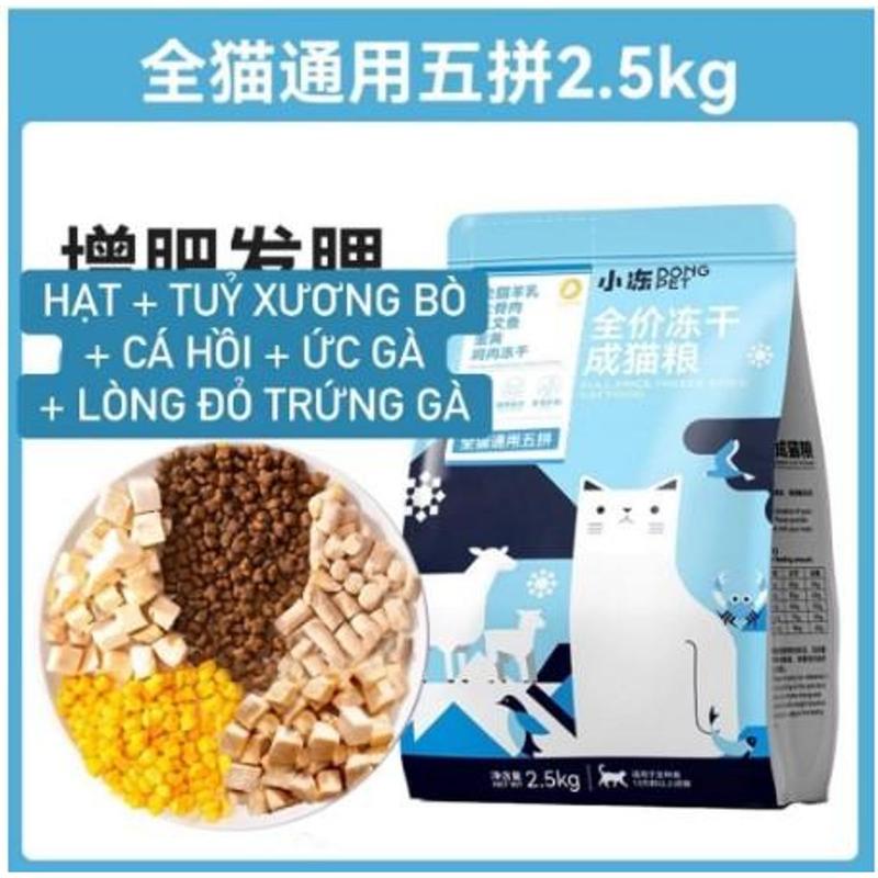Thức ăn cho mèo DONGPET kén ăn bịch 2.5kg dạng hạt trộn cùng thịt sấy khô cao cấp kibble