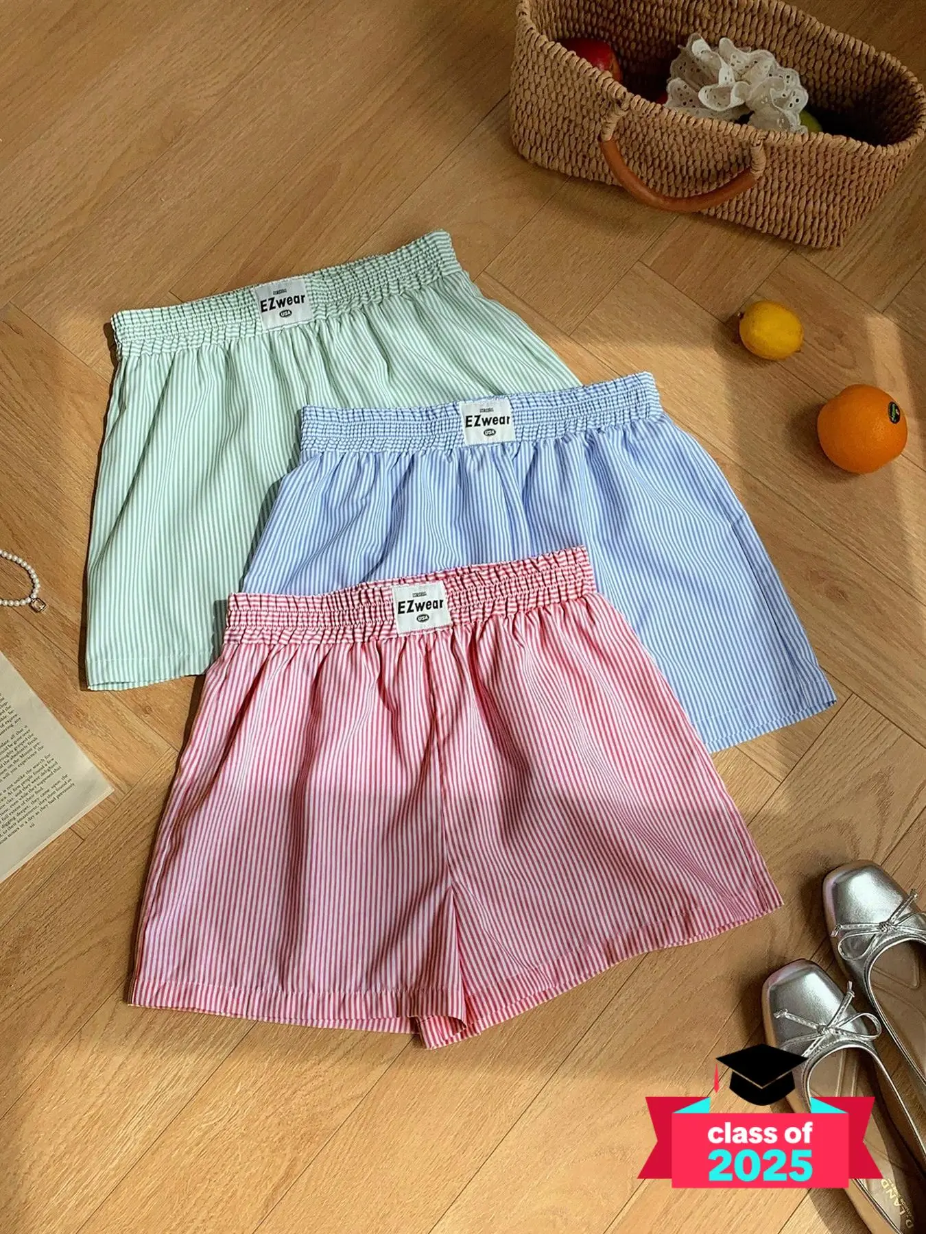 Women's Striped Print Shorts, Soft Comfy Breathable Pastel Shorts for Daily Wear, Shorts for All Seasons, Shorts for Women