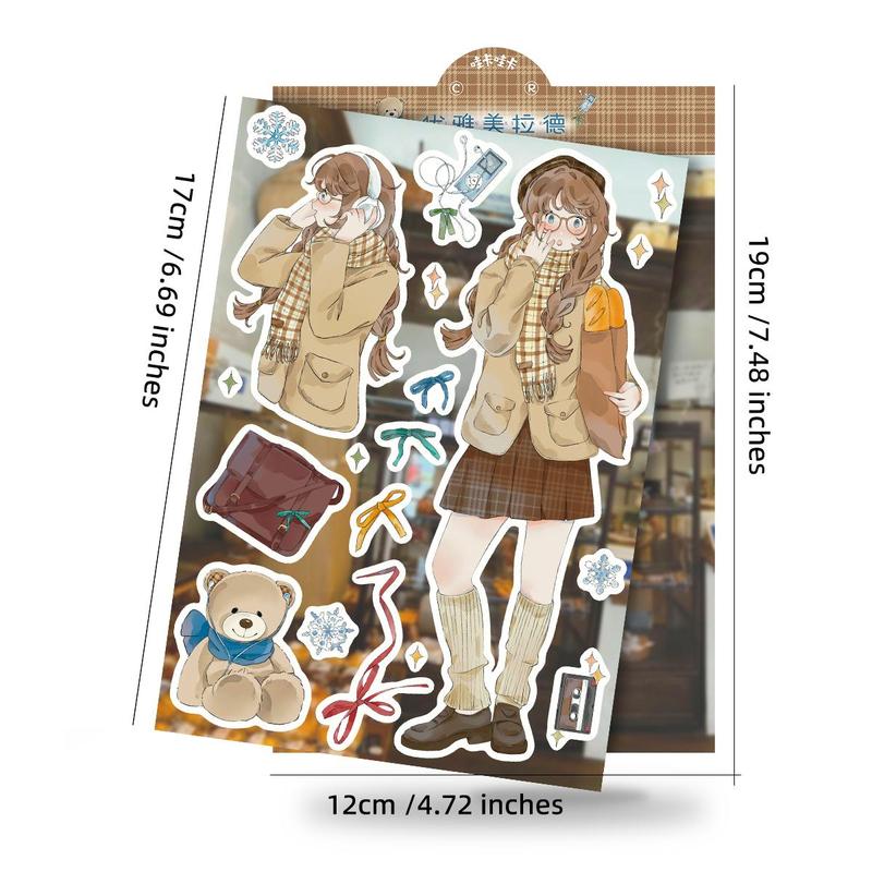 Cute Cartoon Girl Pattern Sticker, Self Adhesive Decor Paper, DIY Decorative Sticker for Gift Greeting Card Water Bottle Laptop Phone 7
