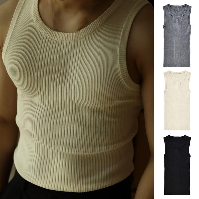 Men Summer Vest Sleeveless Roun Neck Slim Fit Ribbed Knitted - TikTok ...