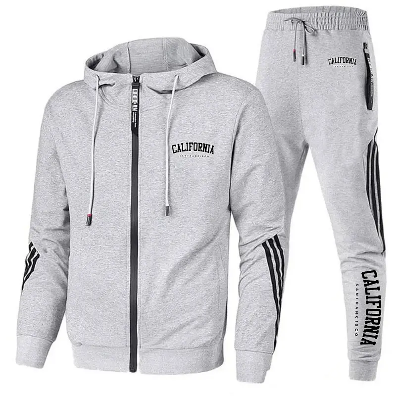 Áo Hoodie Nam California, Bộ Hai Mảnh, Phong Cách Thể Thao Thường Ngày Thời Trang, In Hình, Thích Hợp Cho Hoạt Động Trong Nhà Và Ngoài Trời, Quần Áo Tập Luyện, Mới Cho Năm 2024 Cotton Menswear Màu Đen Cotton Menswear