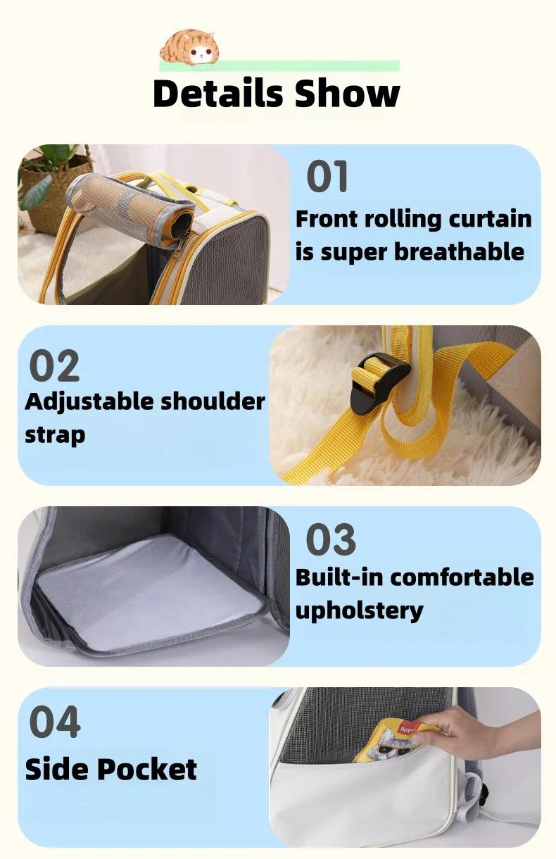 Product Introduction of Outdoor Oxford Cloth Double Shoulder Roll Curtain Cat Backpack Hollow Out Design Cat Accessories Breathable Pet Out Bag 18