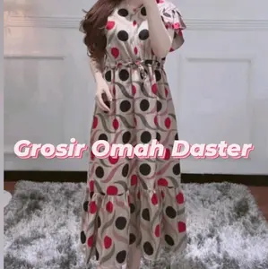 Daster Wanita Arabian Kekinian Motif Bulat kekinian Busui Friendly arab lembut Bunga Polkadot Kain Rayon Serut Tebal