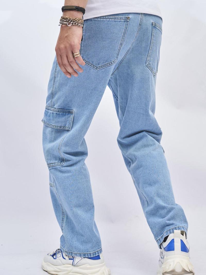 Product Introduction of Men's Flap Pocket Button Fly Cargo Jeans, Regular Fit Casual Street Comfy Denim Pants for Daily Wear, Woven Bottoms for All Seasons, Cotton 8