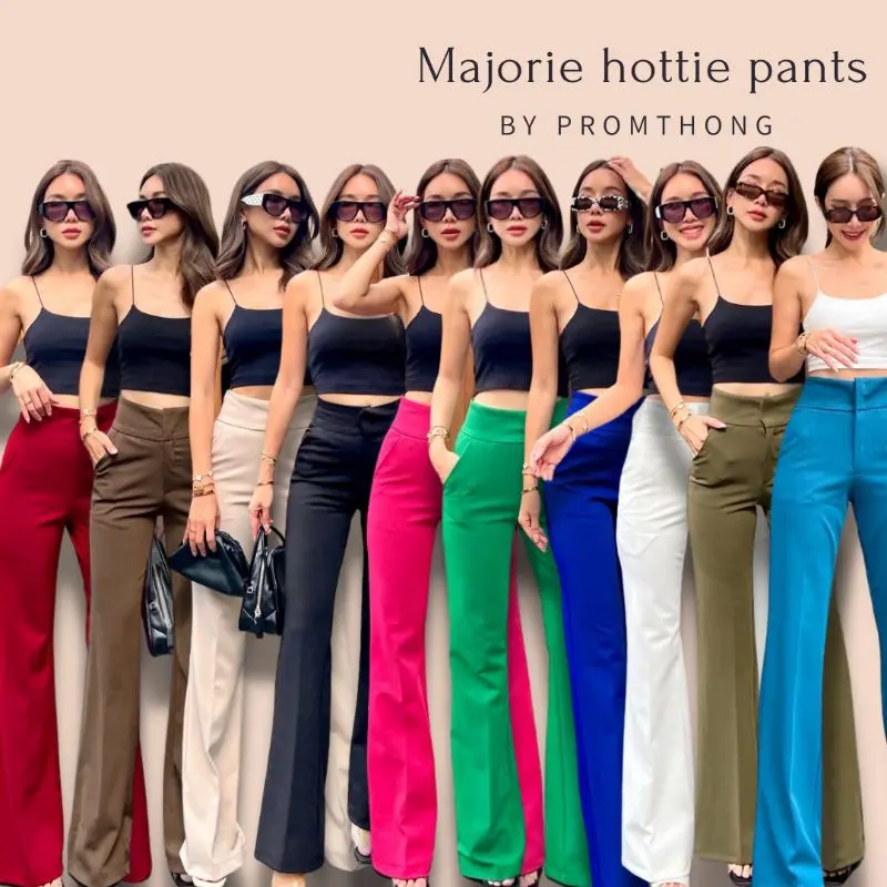 Celana Promthong CZD High Waist Cutbray 2 Kancing Kait Katun Stretch Bangkok Wanita