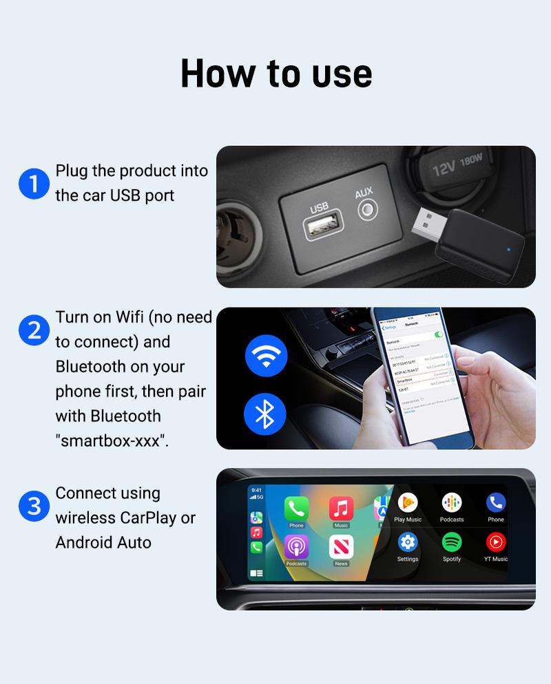 Product Introduction of [2-in-1 Wireless]CarPlay & Android Auto Adapter - Universal Plug & Play, Fast 5G WiFi, Heatproof for Tropical Cars 13