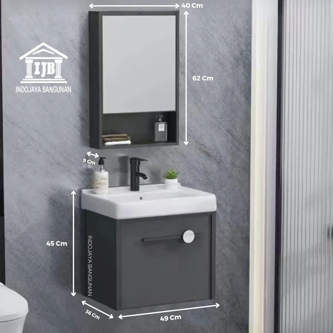 Kabinet Wastafel Set Cermin Lemari Rak Kamar Mandi Minimalis Hitam