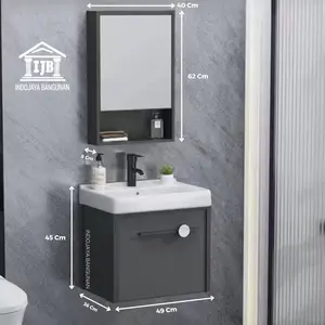 Kabinet Wastafel Set Cermin Lemari Rak Kamar Mandi Minimalis Hitam