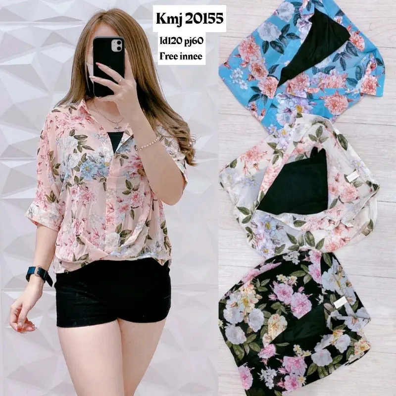 BLOUSE SIFON FREE INNER WANITA|ATASAN 2IN1|ATASAN KEKINIAN|BLOUSE BUNGA|BLOUSE POLOS 0