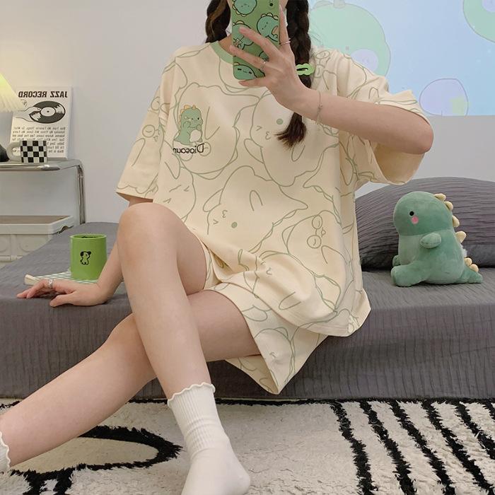 Bộ Đồ Ngủ Cổ Tròn, Hàng Mới Về Mùa Hè, Dành Cho Nữ, Chất Liệu Giống Như Bông, ngắn Tay, Phong Cách Thường Ngày Và Dáng Rộng Rãi, Thích Hợp Cho Học Sinh, Bộ Đồ Mặc Nhà Ngọt Ngào, Đồ Ngủ Nữ, Nhà Máy Áo 7
