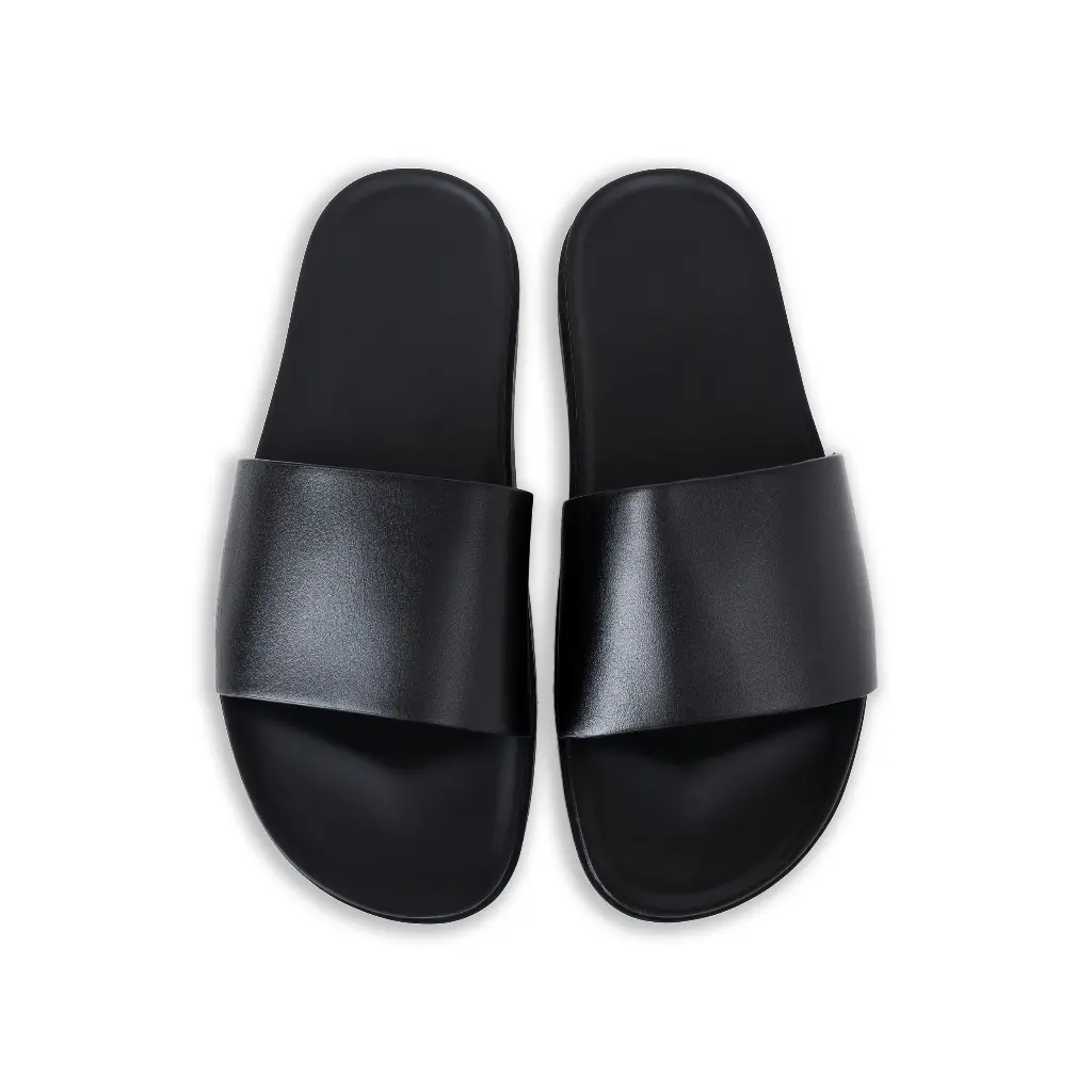 Dép  da nam 1 bản quai ngang da bò nguyên tấm đế 2 lớp cao cấp Slipper Nhung DéP Jean Đế Bằng