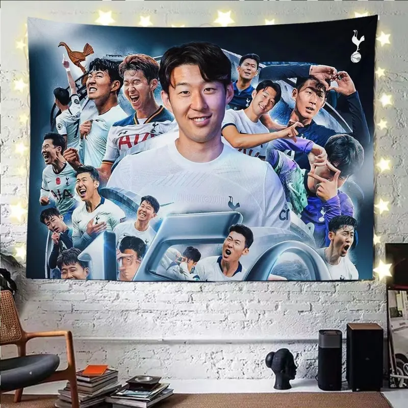 Vải nền Sun Xingmin, Premier League Tottenham Bóng đá Ngôi sao Sun Xingmin, Vải treo, Thích hợp cho trang trí ký túc xá và đầu giường, Tấm thảm 1