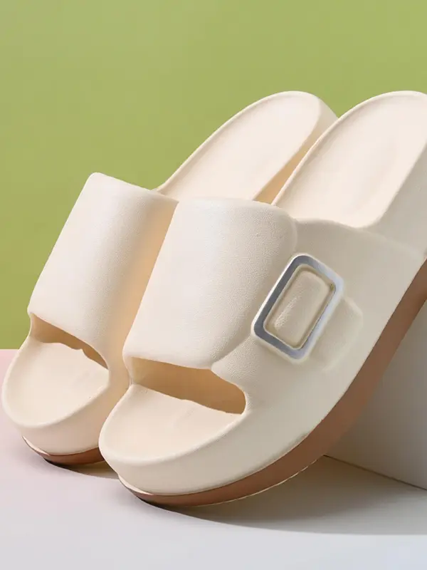 Women's Minimalist Plain Color Slides, Casual Comfortable Breathable Thick Sole Slippers, Non-slip Slippers for Indoor & Outdoor Wear, Walking Shoes 6