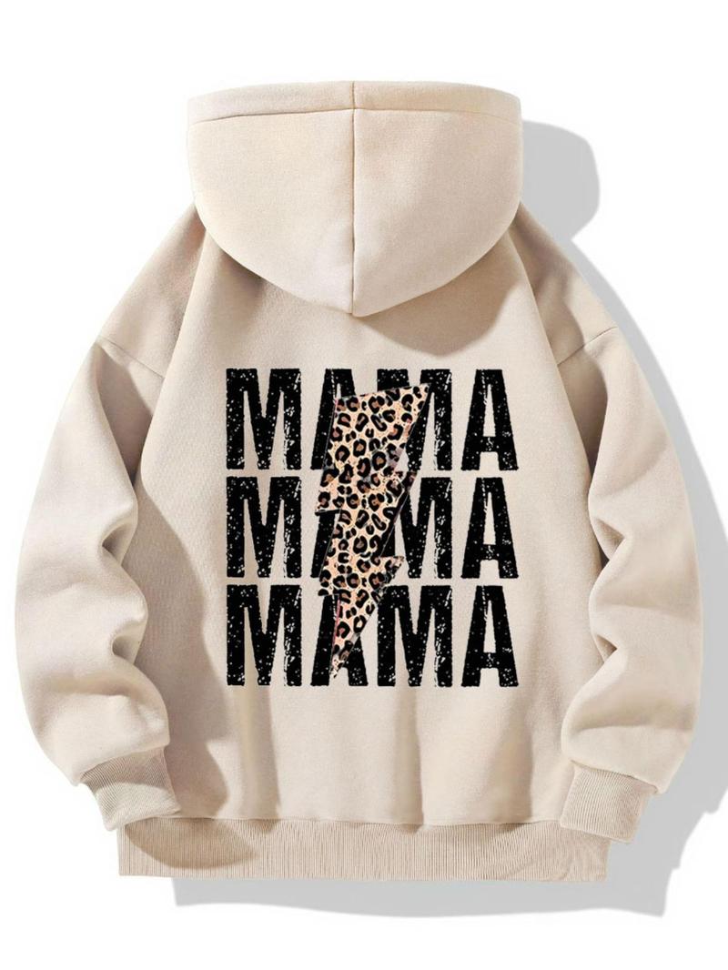 Product Introduction of Women's Letter & Leopard Print Hoodie, Casual Trendy Style Cozy Long Sleeve Hooded Sweatshirt for Fall & Winter, Women's Clothes for Daily Wear 9