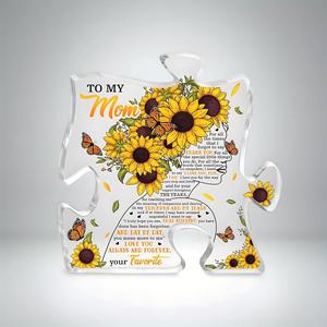 Sunflower Pattern Puzzle Shaped Acrylic Plaque, Creative Clear Puzzle Plaque, Home Decor for Living Room Bedroom Office, Gift for Mom