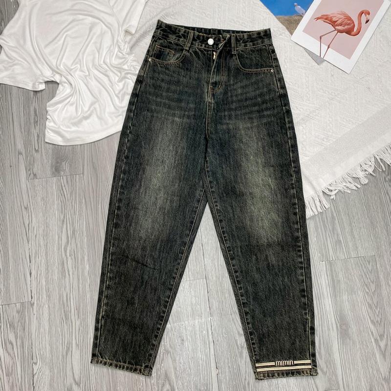 6219 BL680 LIVE BIGSIZE 75KG quần jean baggy nữ dáng thụng cạp cao, Quần bò nữ dáng thụng trơn lưng cao thêu chữ Women Pants