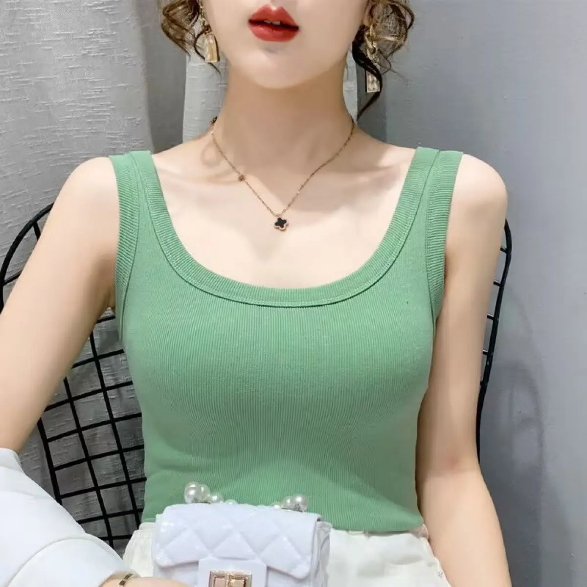 16 Colors New Women's Slim Thread Cotton Vest Women's Outer Wear Sling Basic Sleeveless Bottoming Shirt Top,Womenswear Tube Lingerie Lady Comfort Minimalist