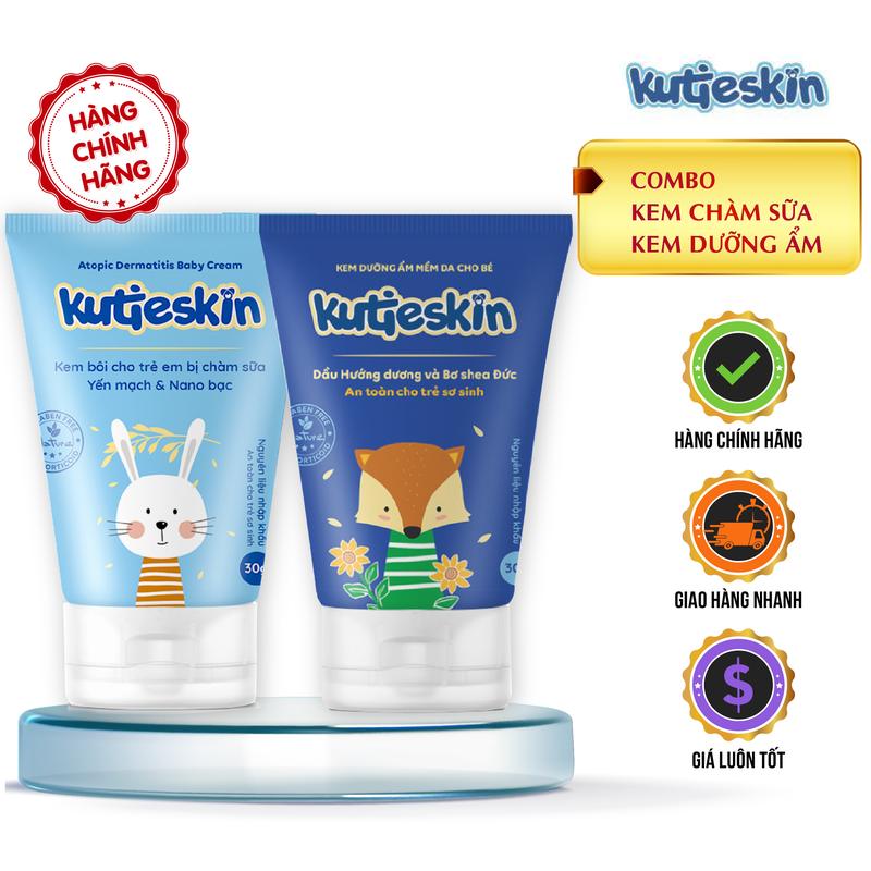 Kutieskin - Combo Kem Dưỡng Ẩm + Kem Chàm sữa An Toàn Lành Tính Cho Da Bé Tuýp 30g Cho Bé kutieskin chính hãng kem trị mụn sơ sinh