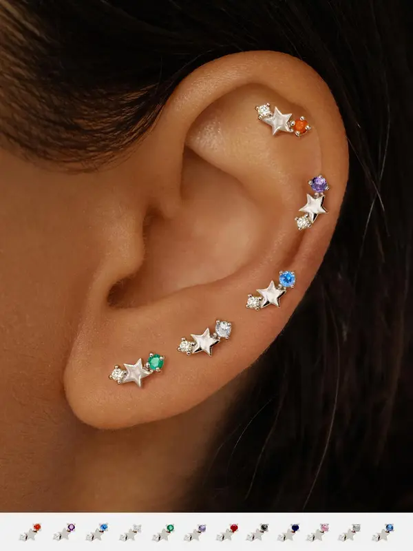 925 Sterling Silver Star Decor Cartilage Stud Earrings, Fashionable Earrings for Women & Girls, Trendy All-match & Exquisite Jewelry for Birthday Gift 0