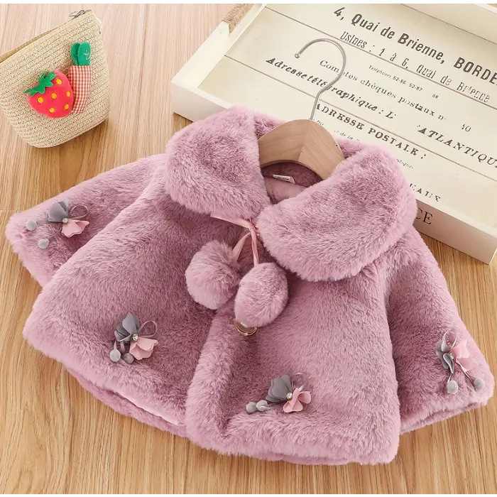 Áo Choàng Lông Dày Dễ Thương Cho Trẻ Sơ Sinh Và Bé Gái Mới Biết Đi, Áo Cardigan, Áo Khoác Có Nơ, Quả Bóng Pom-Pom, Áo Khoác Ngoài Mùa Đông Ấm Áp