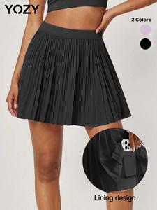 YOZY Women's Solid Color Sports Skort, High Waist Tennis Skort, Ladies Sportswear for Indoor Outdoor Wear