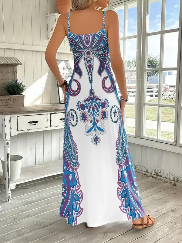 Women's Paisley Print Cami Dress, Elegant Sleeveless Maxi Dress for Party Holiday Vacation, Ladies Summer Clothes 1