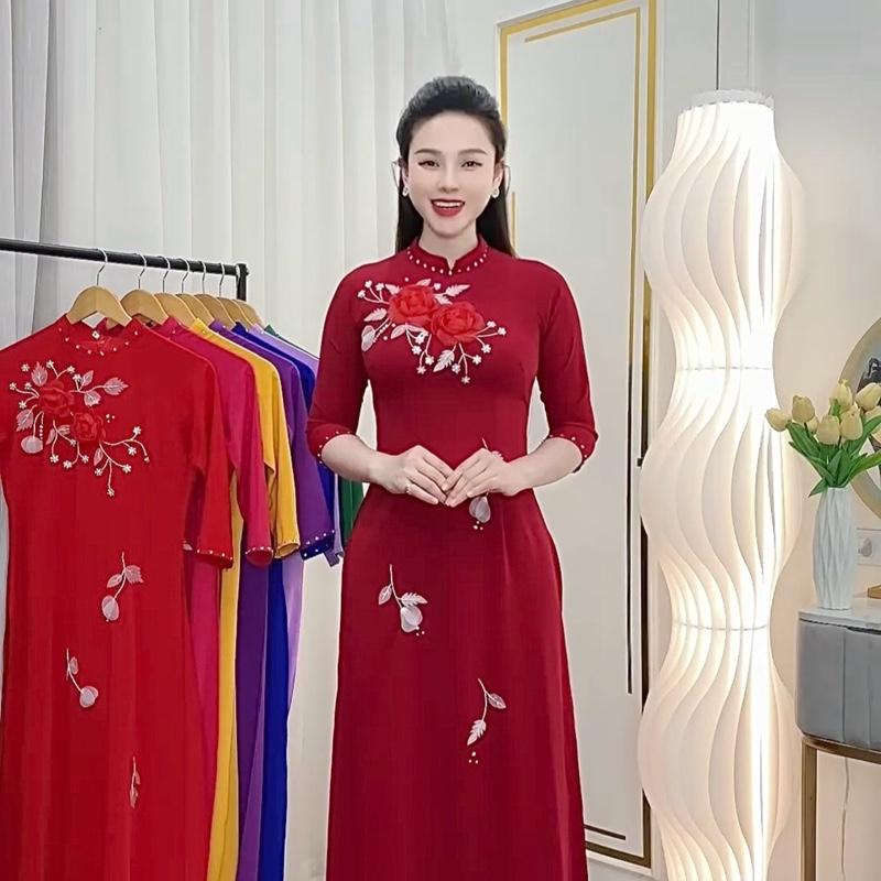 ÁO DÀI THÊU TAY LỤA MỸ CAO CẤP 3