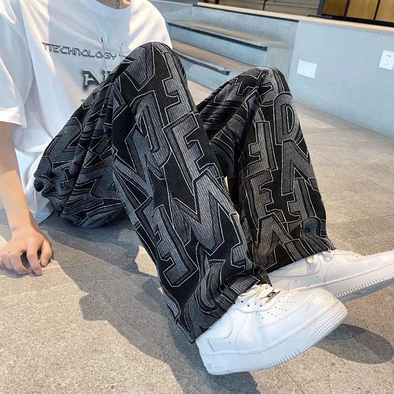 Product Introduction of Quần Thường Ngày Vải Nhung Kẻ, Thương Hiệu Thời Trang Đường Phố Cao Cấp, Dành Cho Nam Giới, In Chữ Đầy Đủ, Quần Mỏng Mùa Xuân Và Mùa Thu, Quần Dài Ống Đứng Dáng Rộng Cổ Điển 5