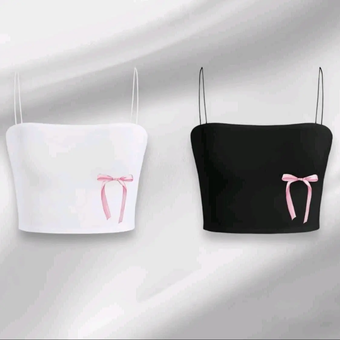 Áo 2 dây đính nơ hồng cưng xỉu
