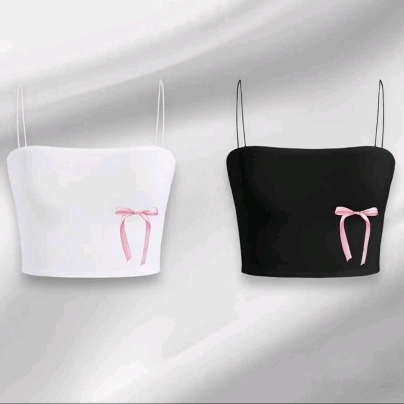 Áo 2 dây đính nơ hồng cưng xỉu 0