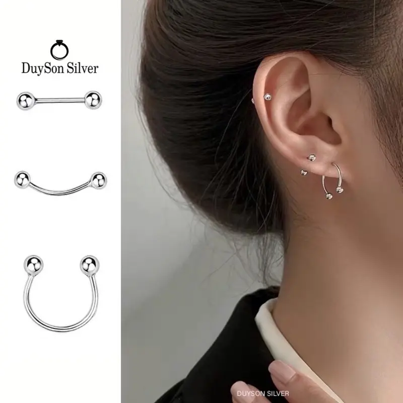 Khuyên tai bạc nữ chốt bi xoáy Unisex - bạc Ý 925 mạ vàng cao cấp Duyson Silver (1 CHIẾC) [KCBX13]