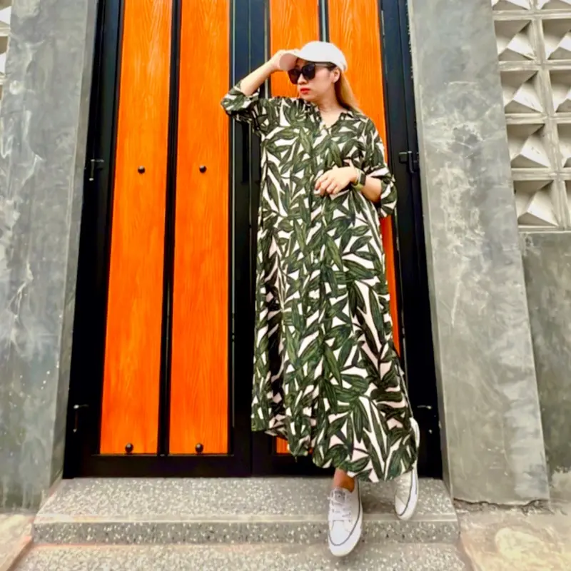 Elzhava Long Outer-Full Kancing Tunik-Tunik-Long Tunik Casual-Rayon Formal Viscose-Panjang Bunga Nyaman-Muslim-Melar- Motif Dress Atasan 3