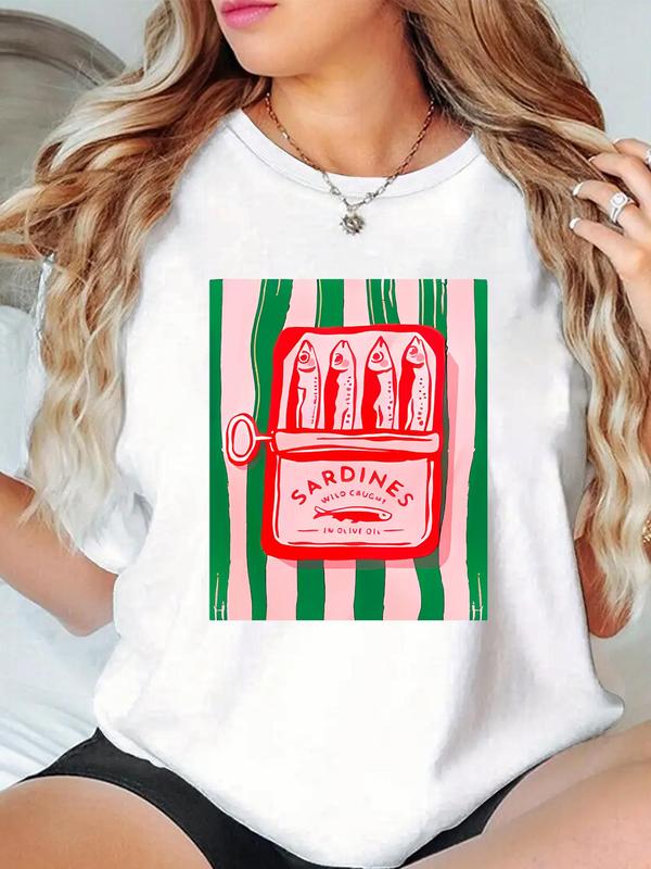 Women's Fish Print Round Neck Tee, Casual  Short Sleeve T-shirt for Summer, Ladies Clothes for Daily Wear 2